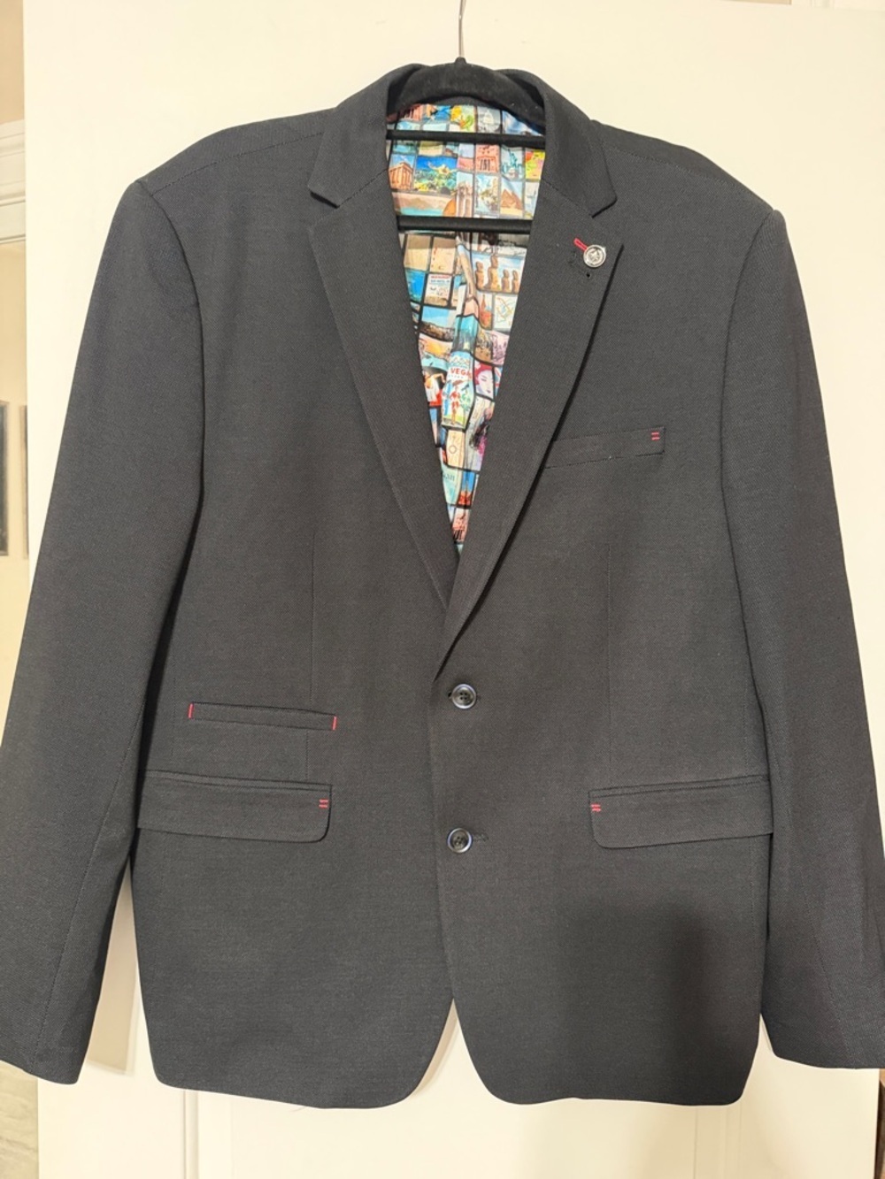 Men's Black Sport Blazer with Colorful Printed Lining